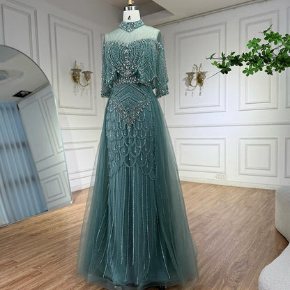Luxury Nude Beaded Sleeveless Evening Dress with Cape LA73129