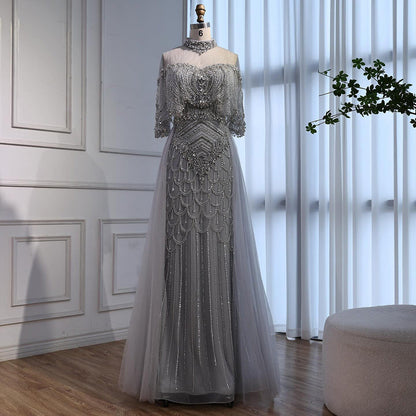 Luxury Nude Beaded Sleeveless Evening Dress with Cape LA73129