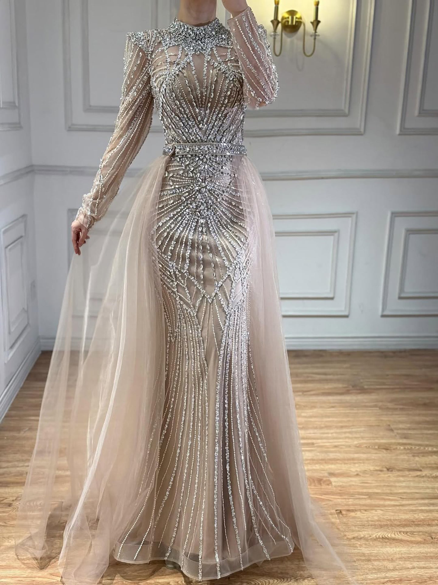 Luxury Muslim Nude Beaded Mermaid Evening Dress LA73203A