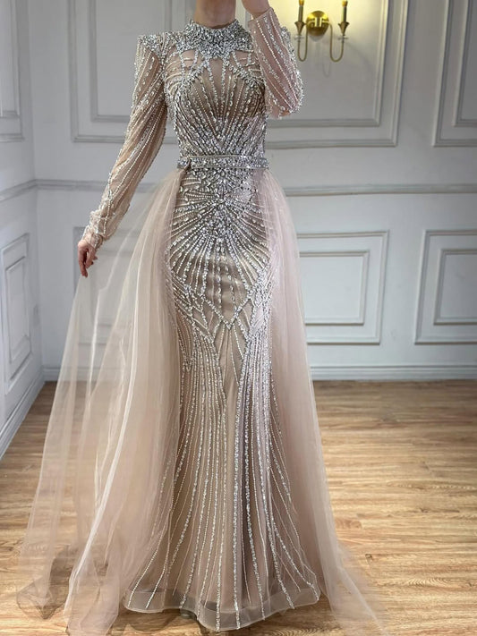 Luxury Muslim Nude Beaded Mermaid Evening Dress LA73203A