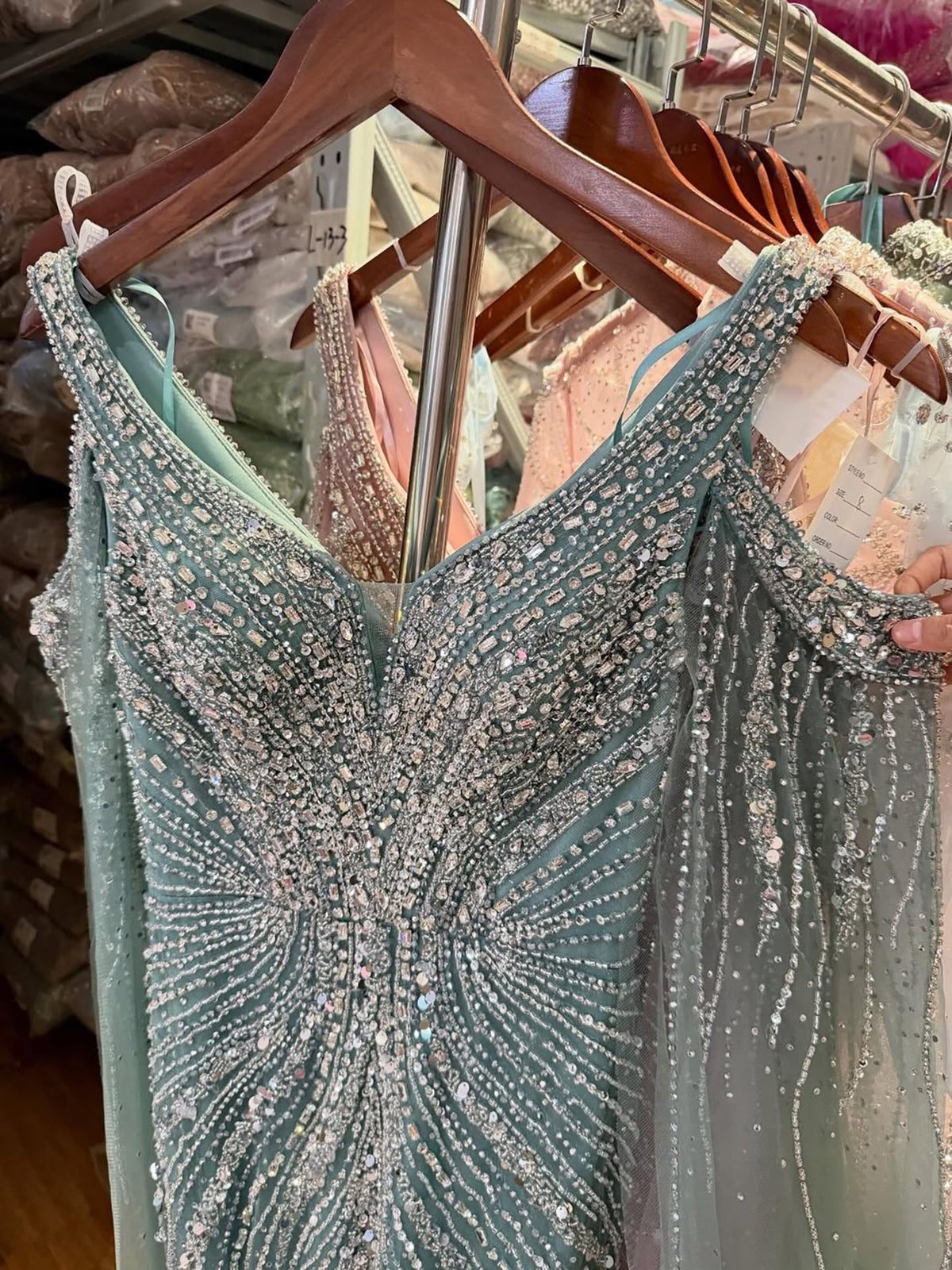 Pink Beaded Mermaid Evening Dress with Cape Sleeve LA73210A