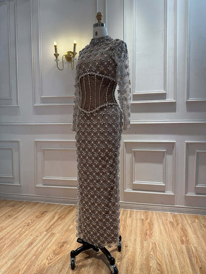 Luxury Caramel Crystal Beaded Corset Mermaid Evening Dress LA73335A