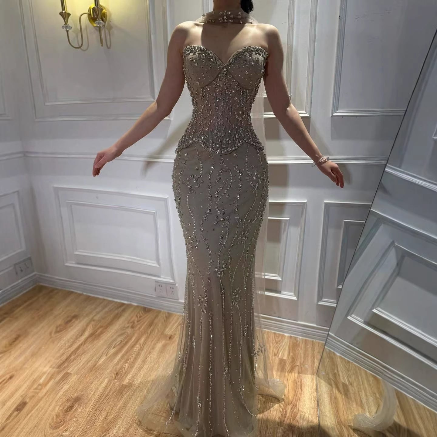 Luxury Caramel Beaded Corset Mermaid Two-Way Wear Evening Dress LA73336
