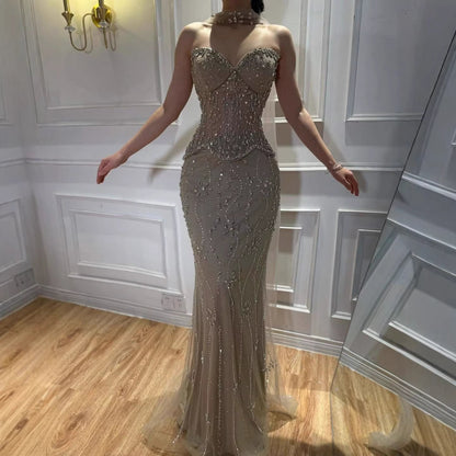 Luxury Caramel Beaded Corset Mermaid Two-Way Wear Evening Dress LA73336