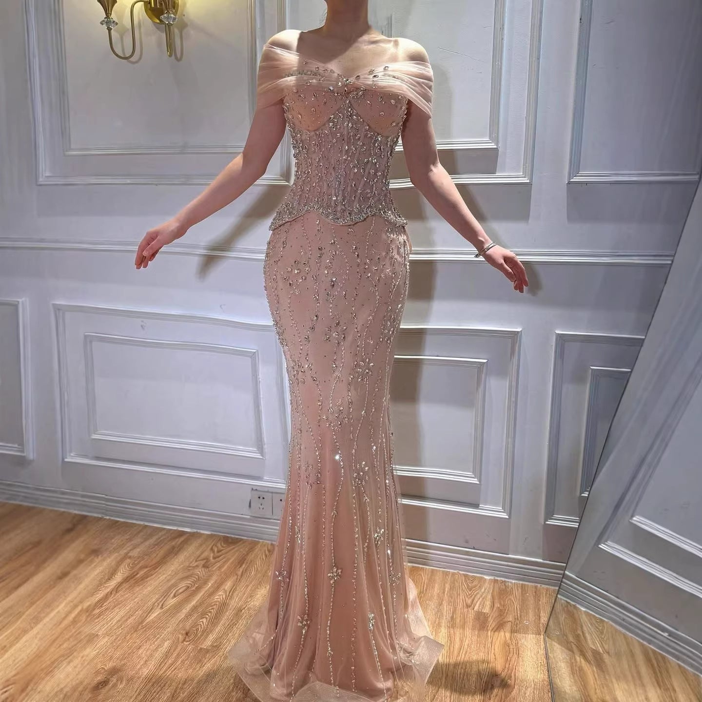 Luxury Caramel Beaded Corset Mermaid Two-Way Wear Evening Dress LA73336