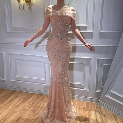 Luxury Caramel Beaded Corset Mermaid Two-Way Wear Evening Dress LA73336