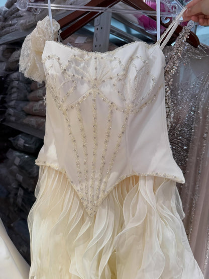 Gray Beaded Mermaid Corset Evening Dress with Gloves LA73368A