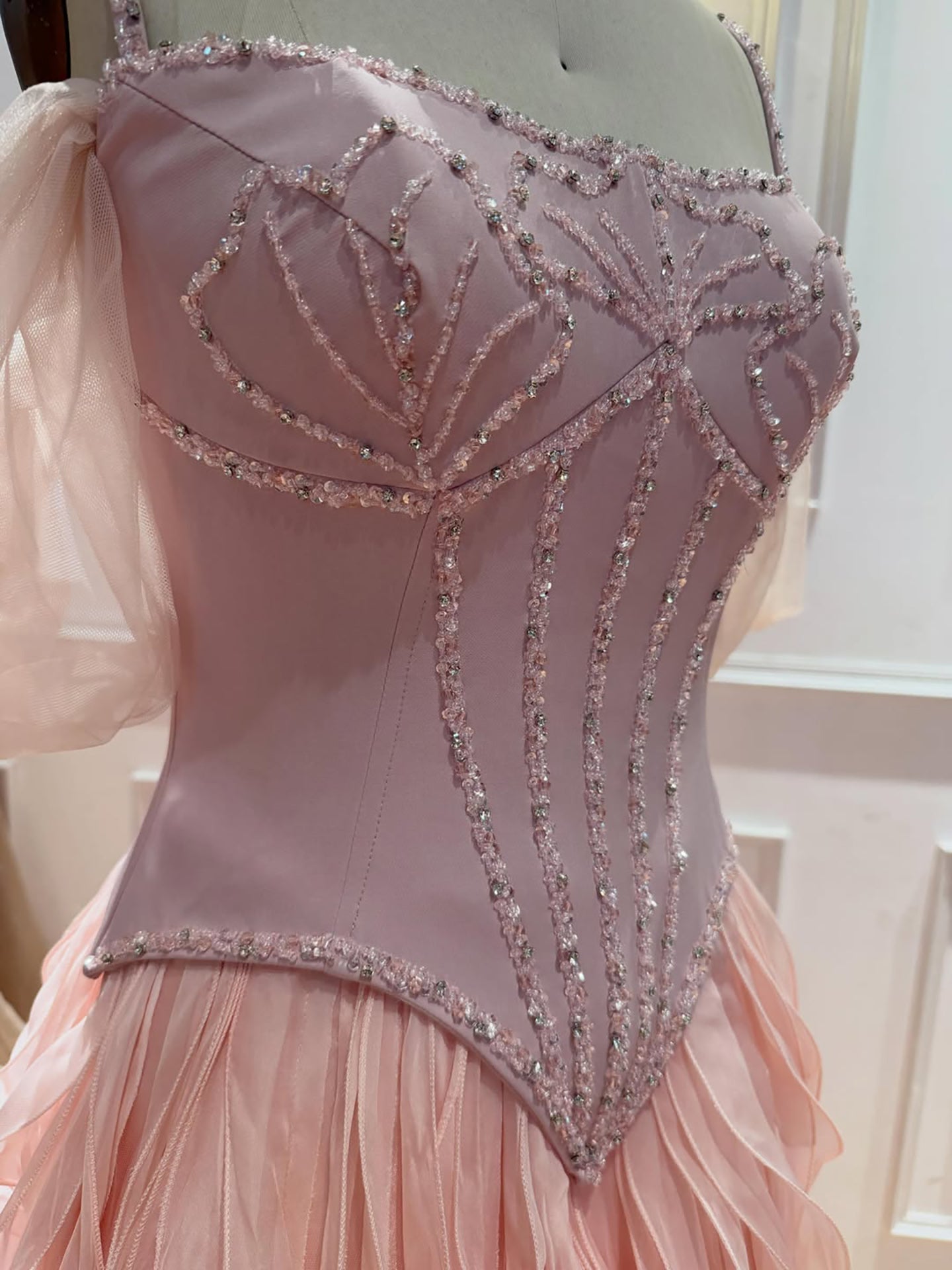 Gray Beaded Mermaid Corset Evening Dress with Gloves LA73368A