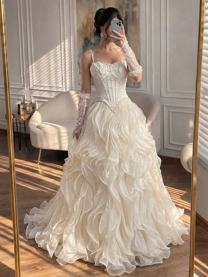 Gray Beaded Mermaid Corset Evening Dress with Gloves LA73368A