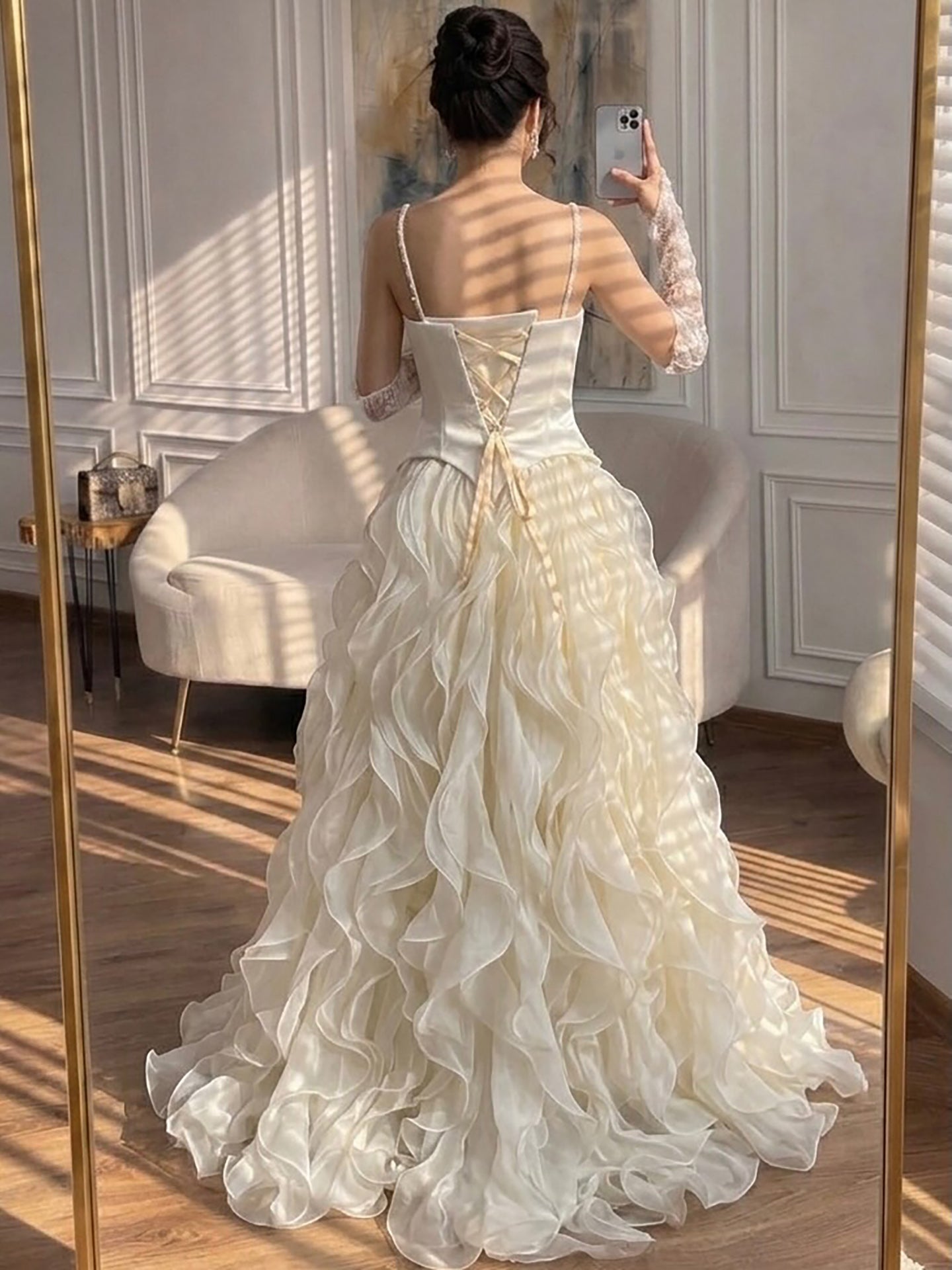 Gray Beaded Mermaid Corset Evening Dress with Gloves LA73368A