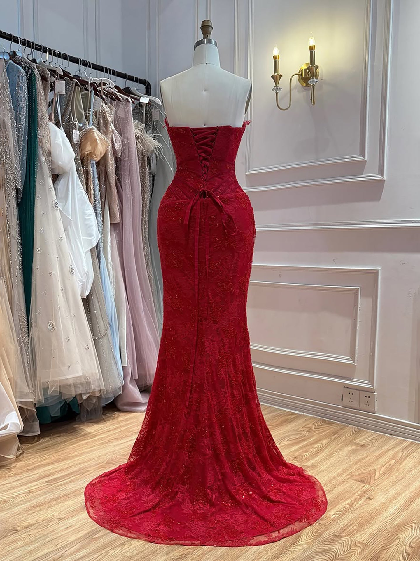 Luxury Pink Lace Corset Mermaid Slit Evening Dress LA73373A