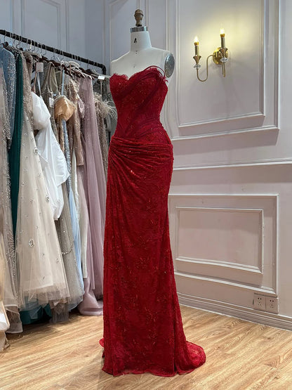 Luxury Pink Lace Corset Mermaid Slit Evening Dress LA73373A