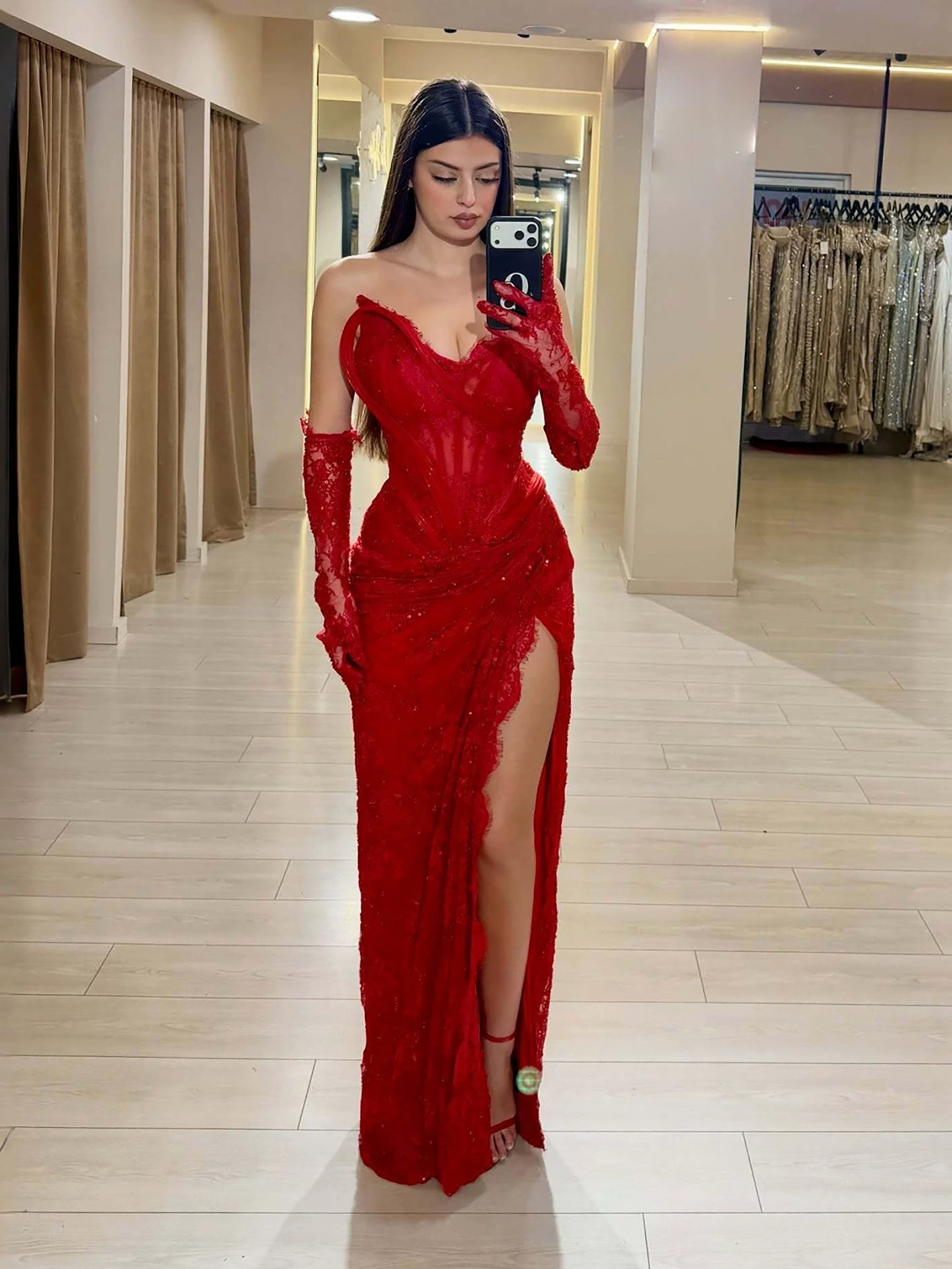 Luxury Pink Lace Corset Mermaid Slit Evening Dress LA73373A
