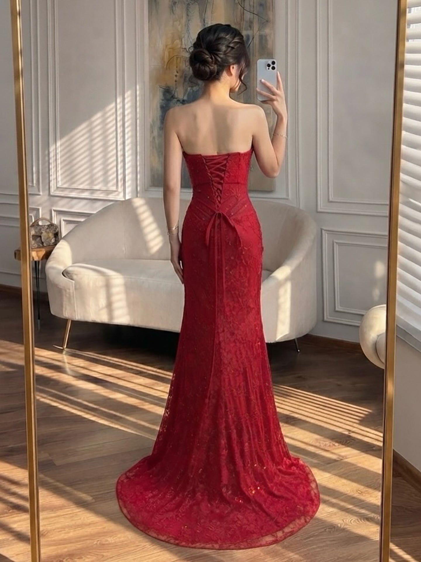 Luxury Pink Lace Corset Mermaid Slit Evening Dress LA73373A