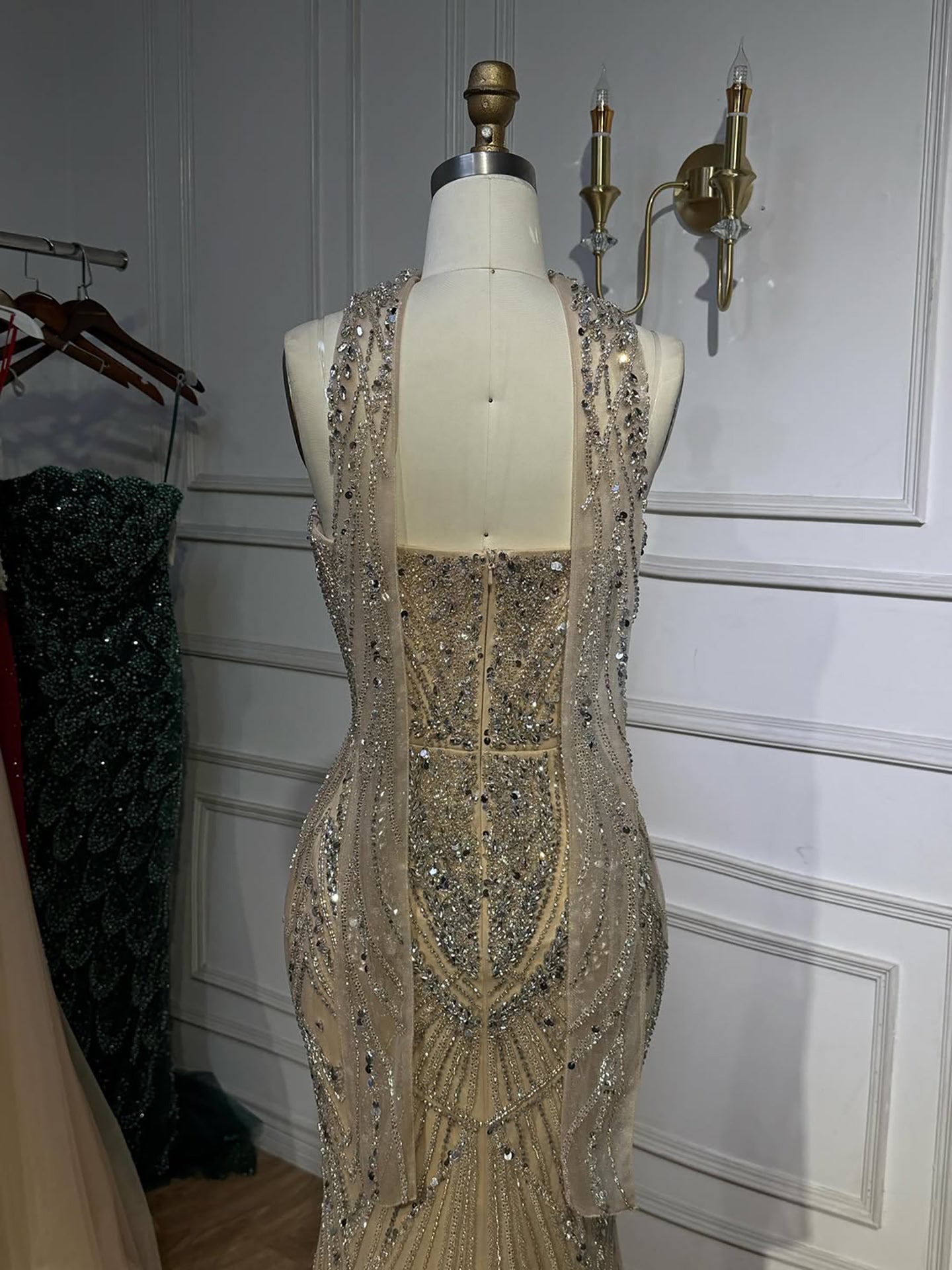 Luxury Nude Crystal Beaded Mermaid Evening Dress LA73375