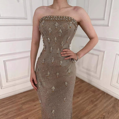 Luxury Gold Crystal Mermaid Evening Dress with Cape LA73387
