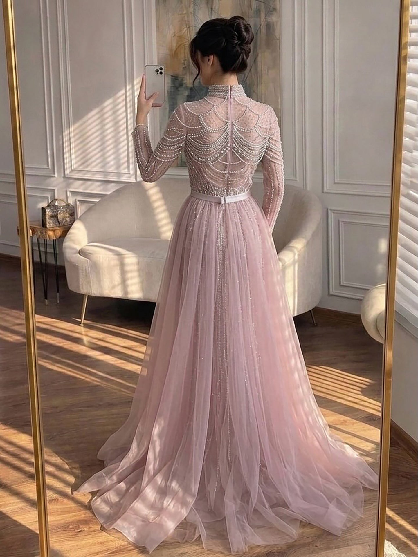 Luxury Nude High Neck Modest Beaded Mermaid Evening Dress LA73391A