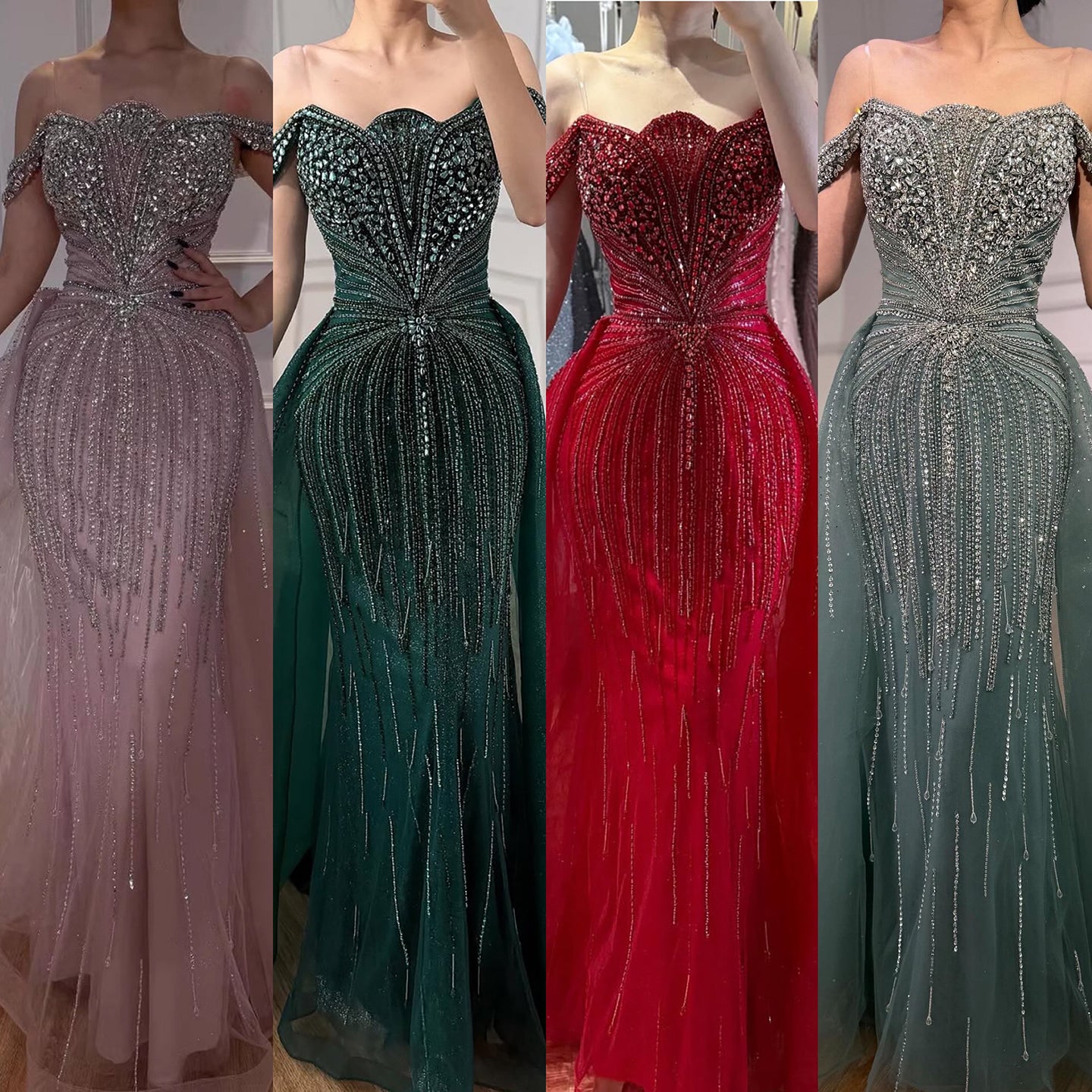 Luxury Nude Beaded Mermaid Evening Dress Party Gown LA73392