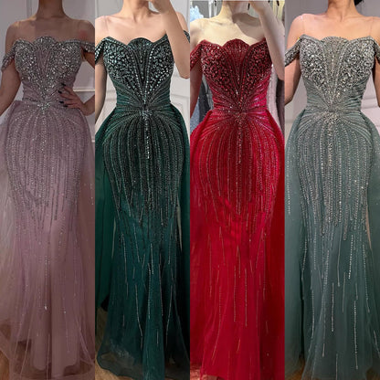 Luxury Nude Beaded Mermaid Evening Dress Party Gown LA73392