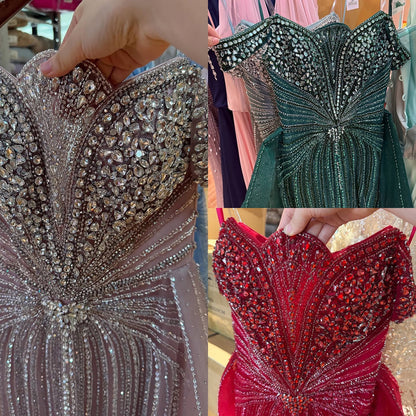 Luxury Nude Beaded Mermaid Evening Dress Party Gown LA73392