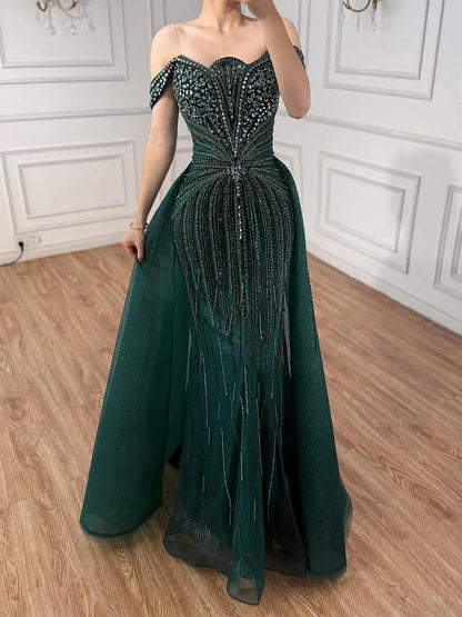 Luxury Nude Beaded Mermaid Evening Dress Party Gown LA73392