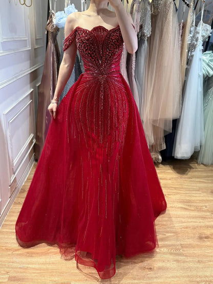Luxury Nude Beaded Mermaid Evening Dress Party Gown LA73392