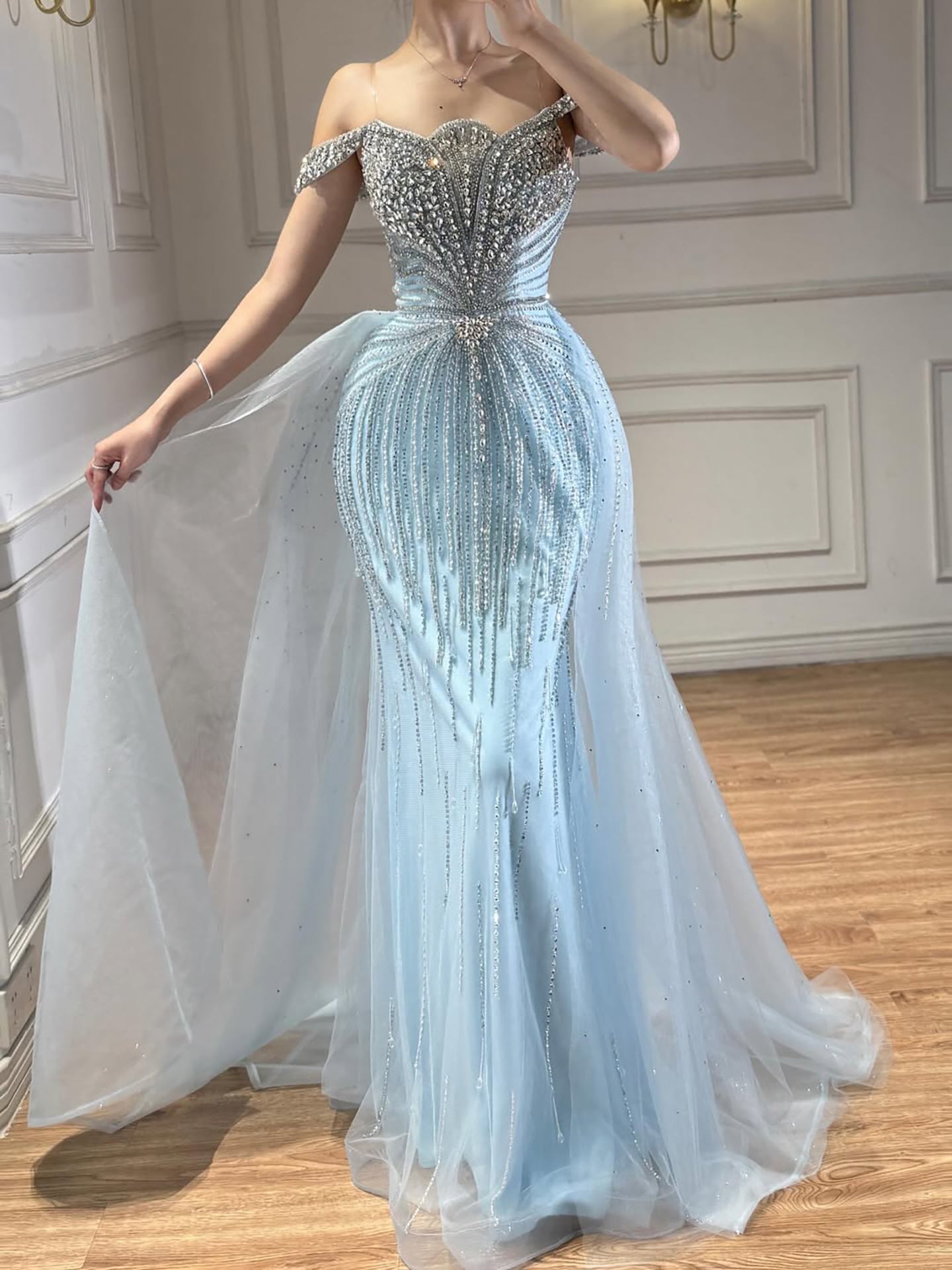 Luxury Nude Beaded Mermaid Evening Dress Party Gown LA73392