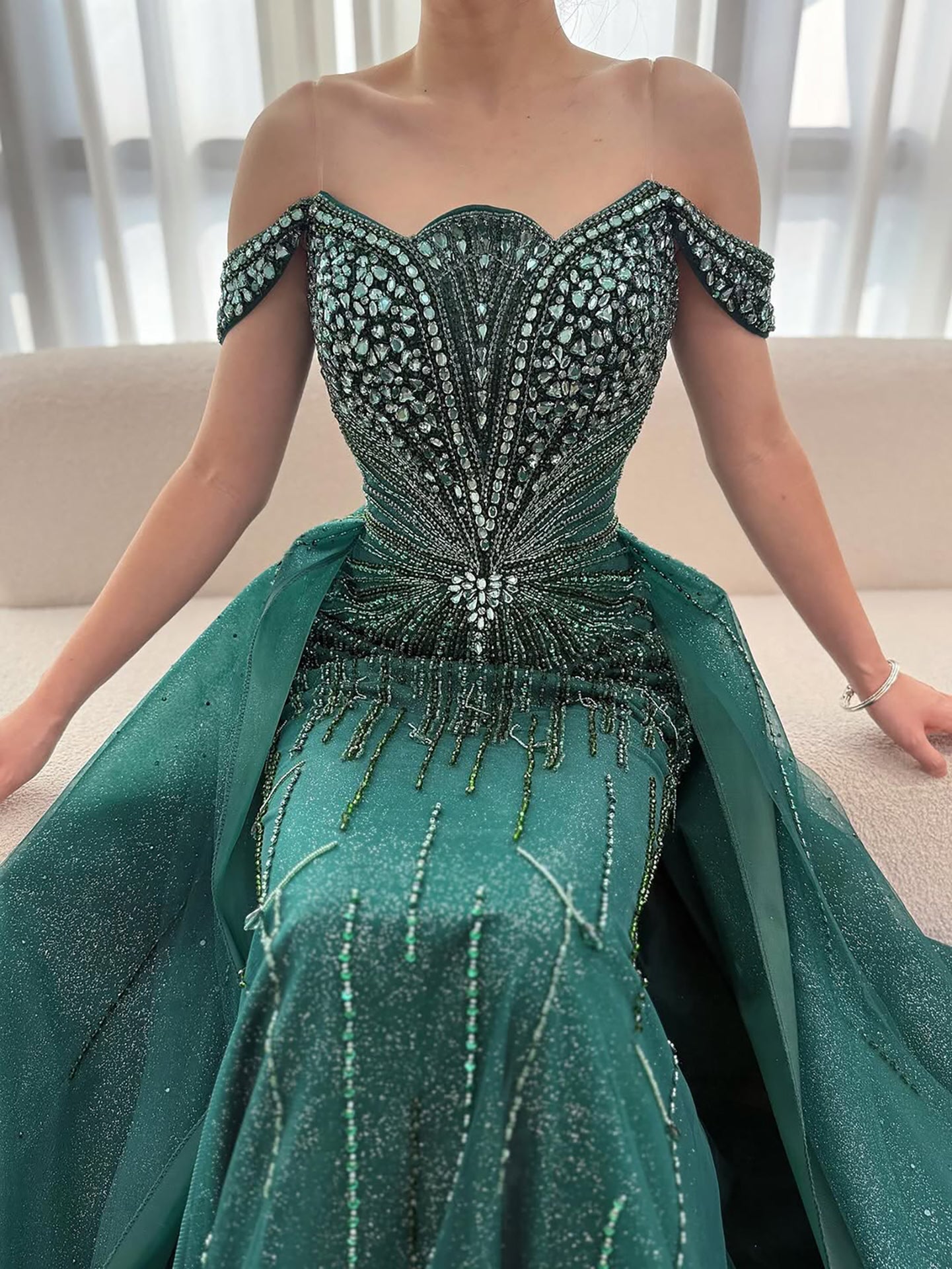 Luxury Nude Beaded Mermaid Evening Dress Party Gown LA73392