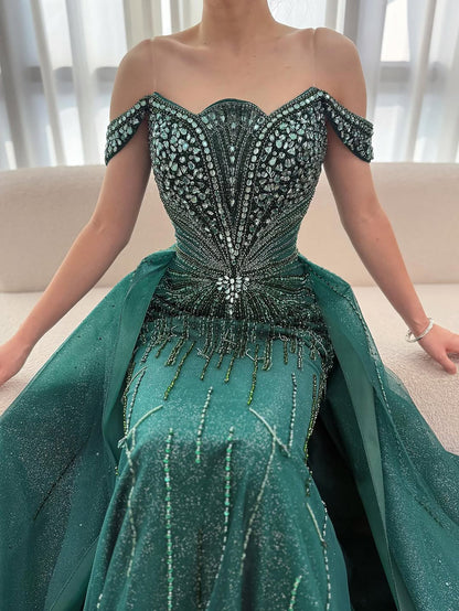 Luxury Nude Beaded Mermaid Evening Dress Party Gown LA73392