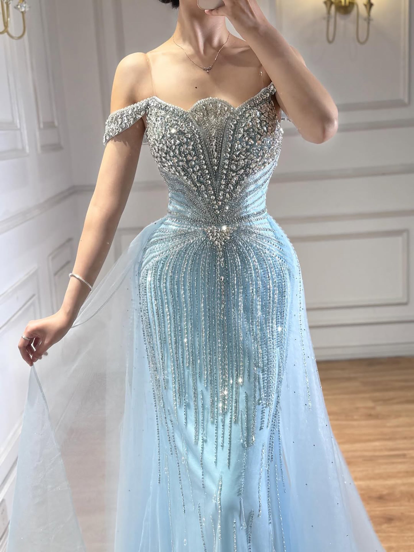 Luxury Nude Beaded Mermaid Evening Dress Party Gown LA73392