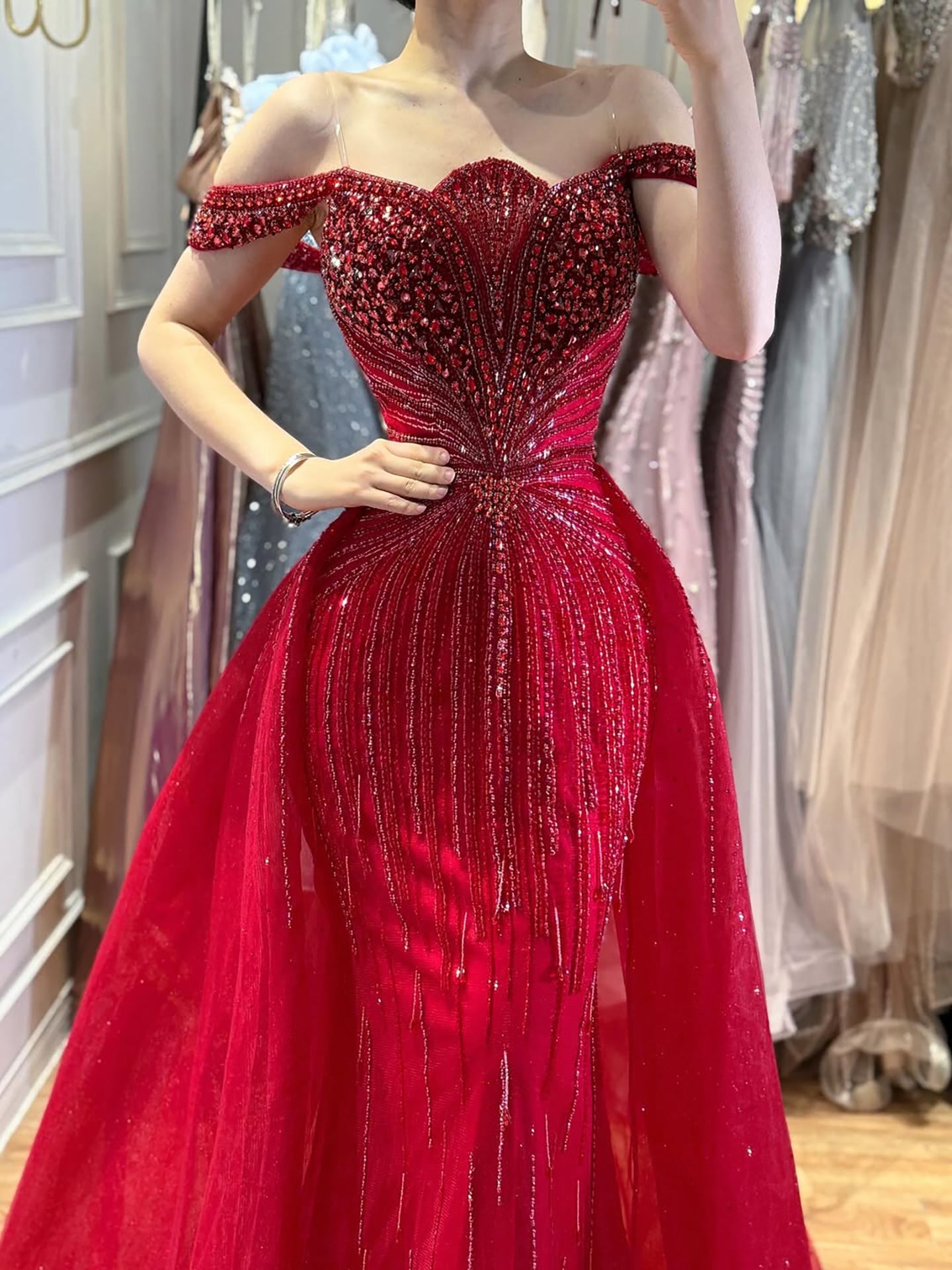 Luxury Nude Beaded Mermaid Evening Dress Party Gown LA73392