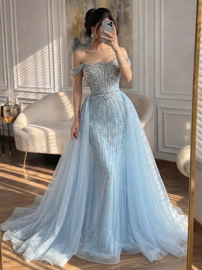 Luxury Nude Beaded Mermaid Evening Dress Party Gown LA73392