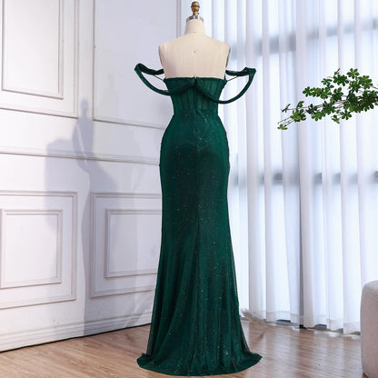 Luxury Gold Sparkly Off-the-Shoulder Corset Mermaid Evening Dress with Slit LA73410C