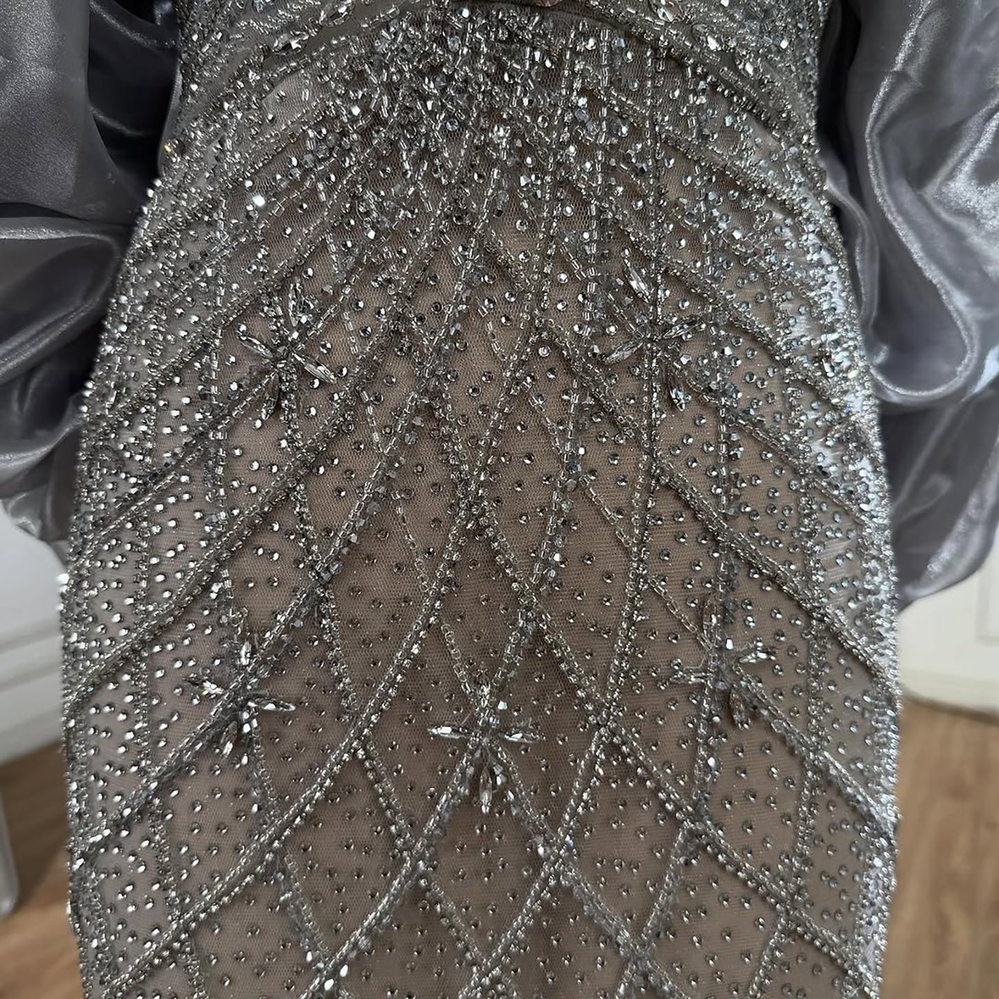 Nude Luxury Beaded Strapless Evening Dress with Detachable Puffy Cape LA73411