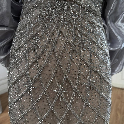 Nude Luxury Beaded Strapless Evening Dress with Detachable Puffy Cape LA73411