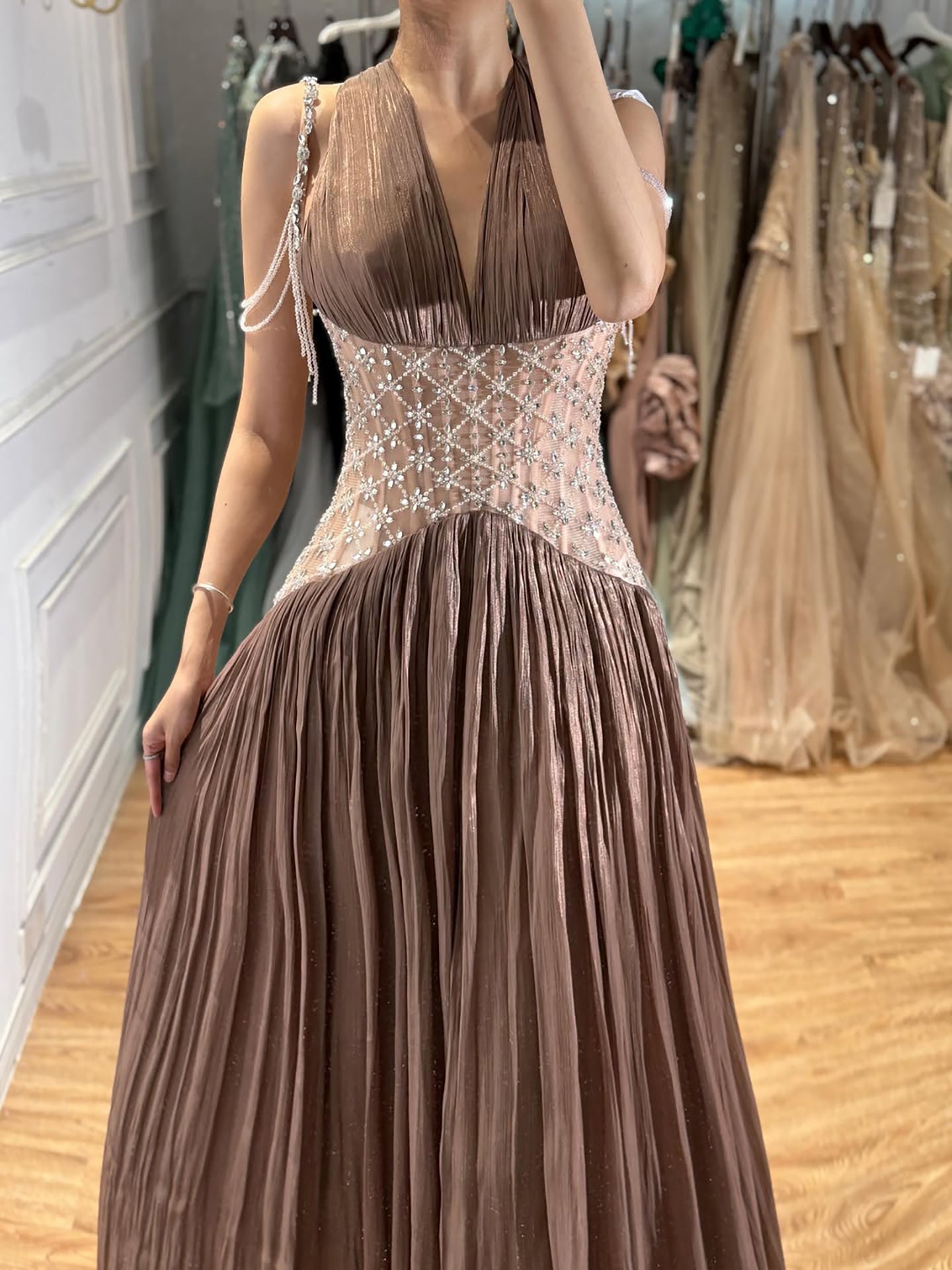 Turquoise Halter Neck Beaded Corset A-Line Evening Dress LA73421