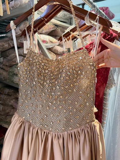 Gold Diamond Beaded Halter Evening Dress Ball Gown LA73441