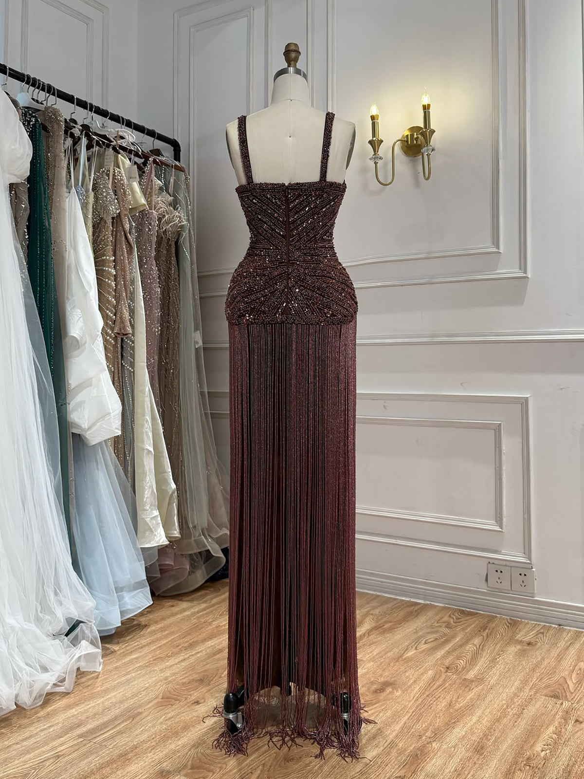 Gold Beaded Sweetheart Lebanon Fashion Formal Evening Dress with Tassel Fringe LA73446