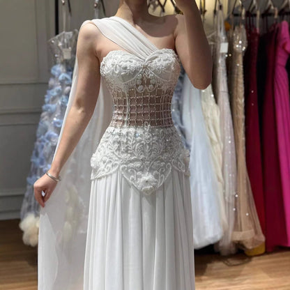 Elegent Pink Floral Beaded Chiffon Evening Dress for Wedding Guest LA73451