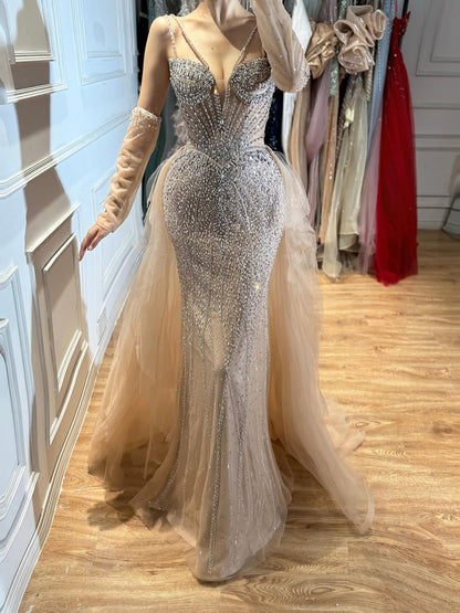 Green Beaded Mermaid Luxury Evening Dress with Skirt LA73455