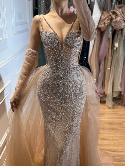 Green Beaded Mermaid Luxury Evening Dress with Skirt LA73455