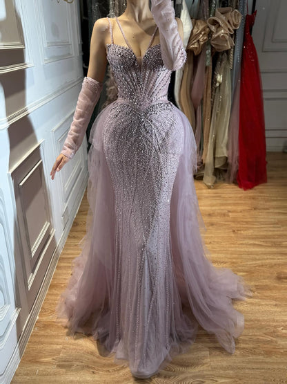 Green Beaded Mermaid Luxury Evening Dress with Skirt LA73455