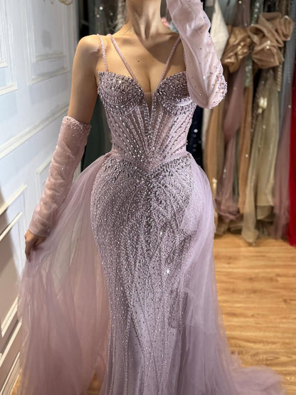 Green Beaded Mermaid Luxury Evening Dress with Skirt LA73455