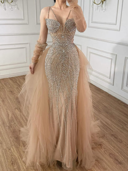 Green Beaded Mermaid Luxury Evening Dress with Skirt LA73455