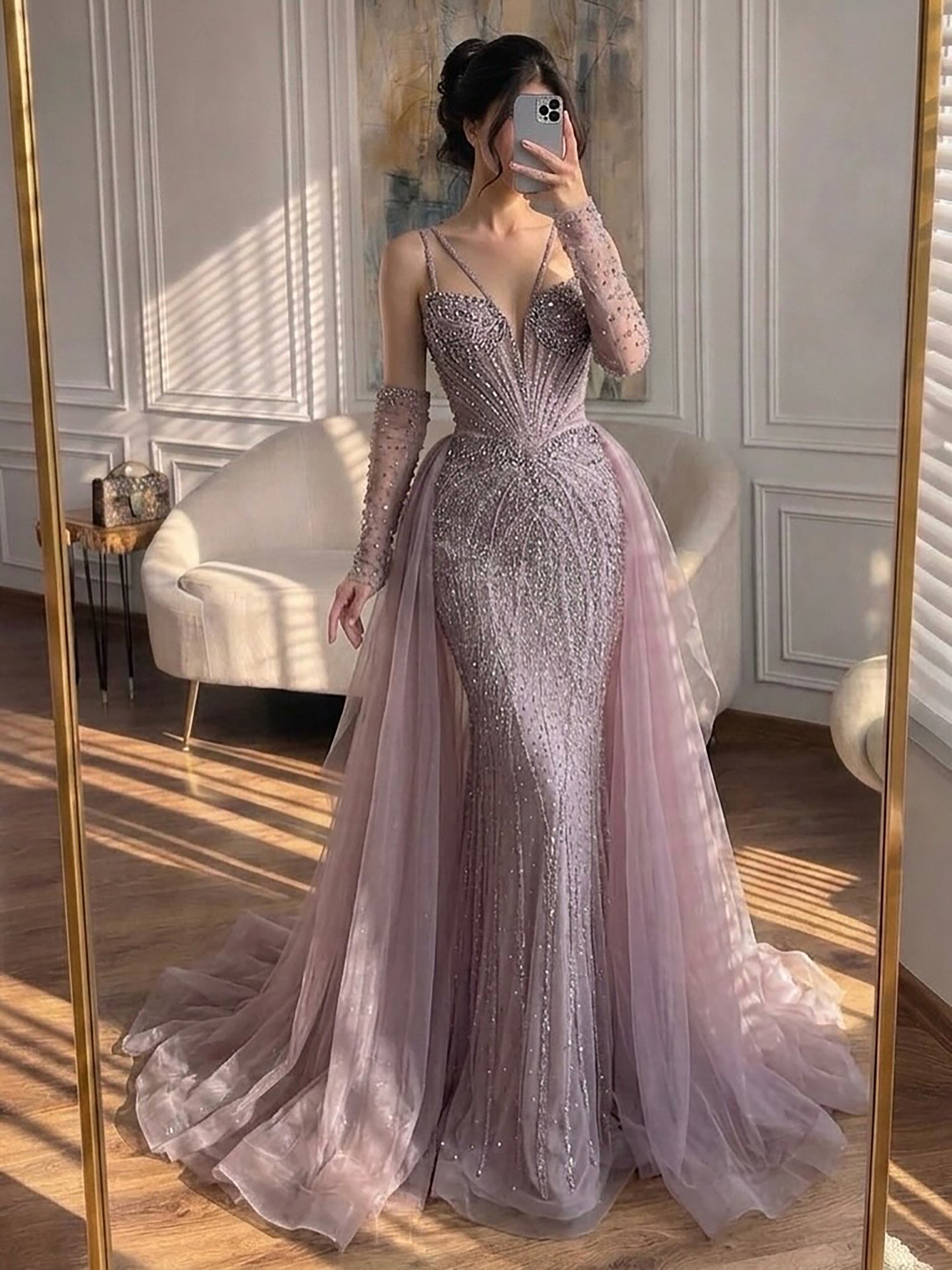 Green Beaded Mermaid Luxury Evening Dress with Skirt LA73455