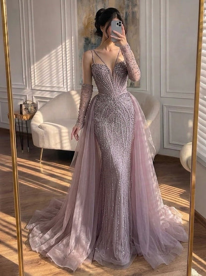 Green Beaded Mermaid Luxury Evening Dress with Skirt LA73455