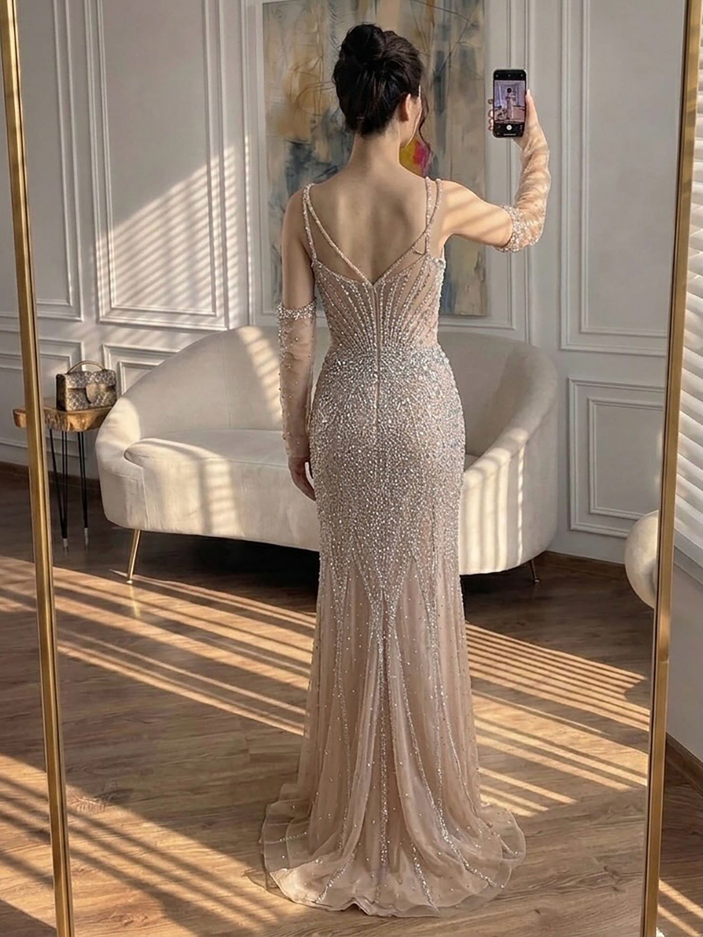 Green Beaded Mermaid Luxury Evening Dress with Skirt LA73455