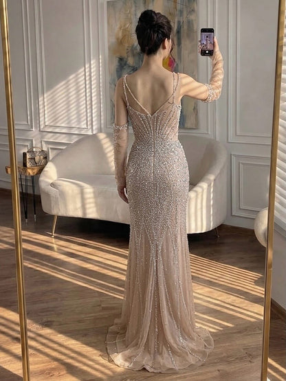 Green Beaded Mermaid Luxury Evening Dress with Skirt LA73455