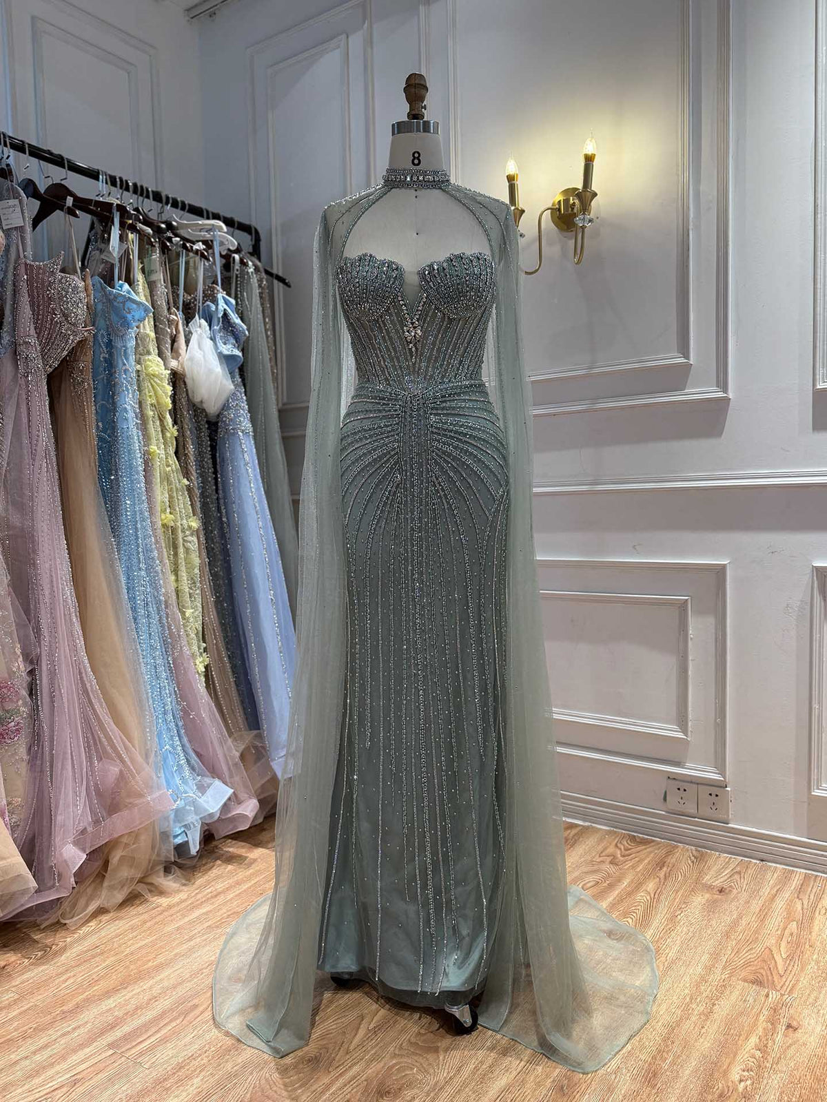 Luxury Nude High Neck Crystal Beaded Mermaid Dress LA73474A