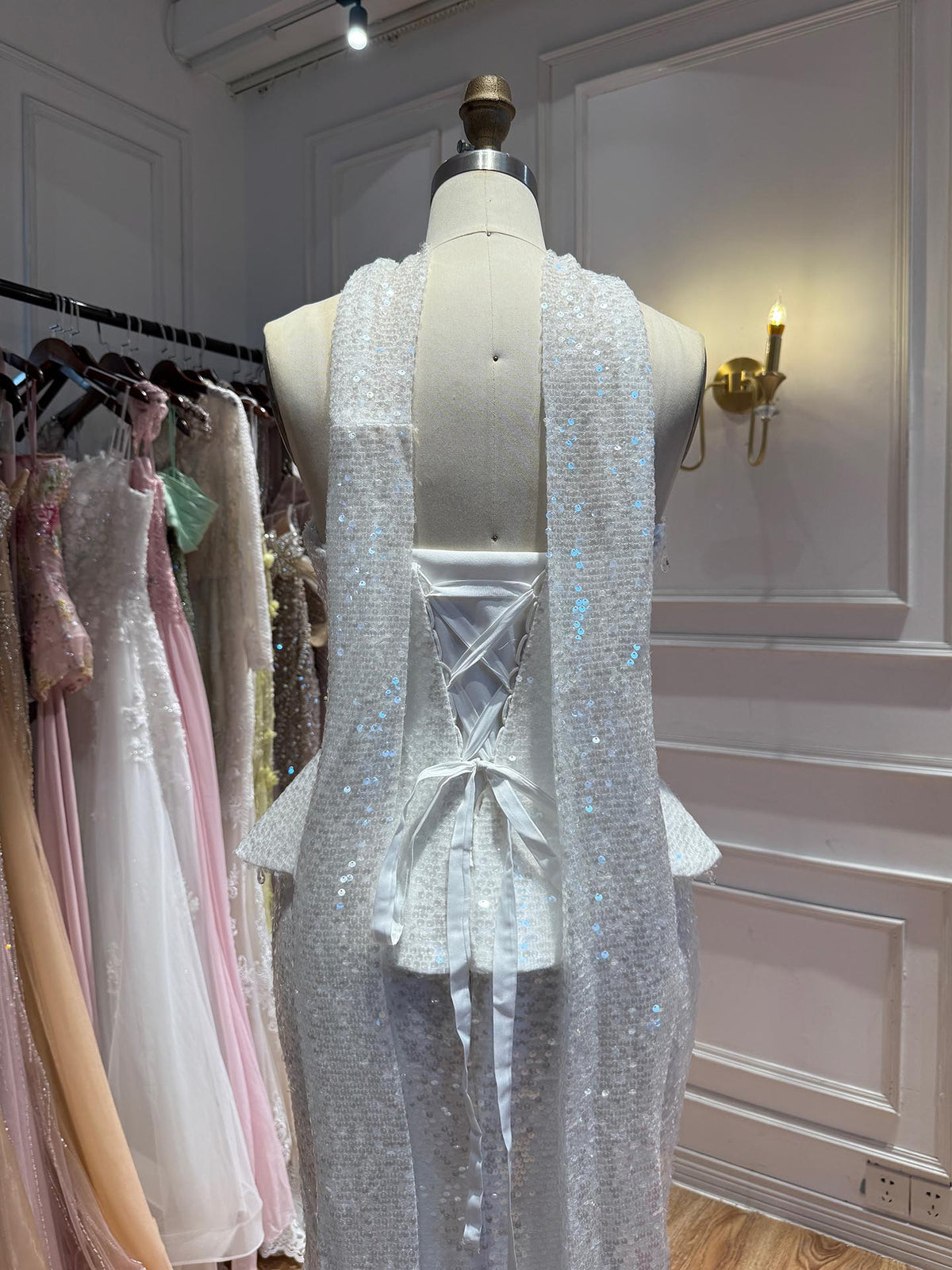 Luxury Champagne Strapless Beaded Mermaid Evening Dress With Scarf LA73488